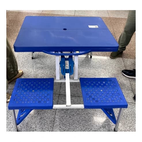 Folding Plastic Camping Table with Attached Seats
